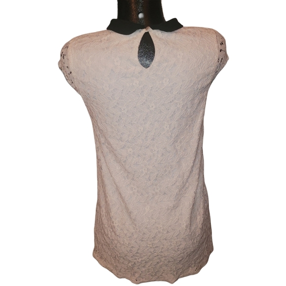 Monteau white lace overlay mini dress with black collar Sz.M - Picture 6 of 7